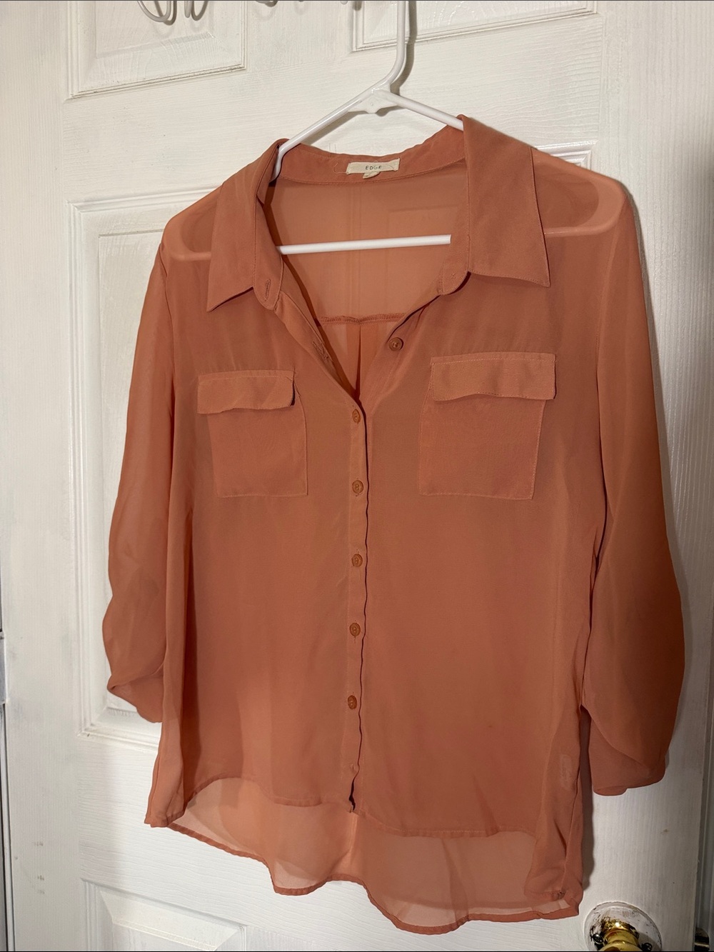 edge Sheer Rust Button-Down Blouse